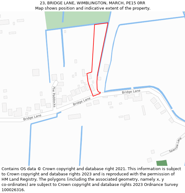 23, BRIDGE LANE, WIMBLINGTON, MARCH, PE15 0RR: Location map and indicative extent of plot