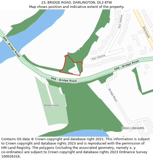 23, BRIDGE ROAD, DARLINGTON, DL3 8TW: Location map and indicative extent of plot