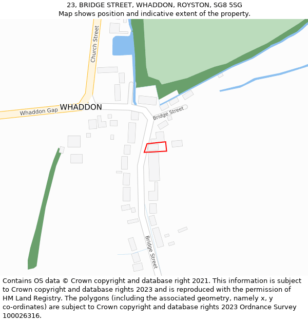 23, BRIDGE STREET, WHADDON, ROYSTON, SG8 5SG: Location map and indicative extent of plot