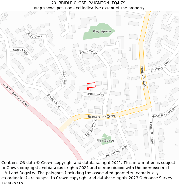 23, BRIDLE CLOSE, PAIGNTON, TQ4 7SL: Location map and indicative extent of plot