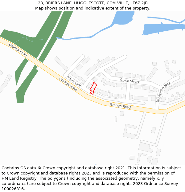 23, BRIERS LANE, HUGGLESCOTE, COALVILLE, LE67 2JB: Location map and indicative extent of plot