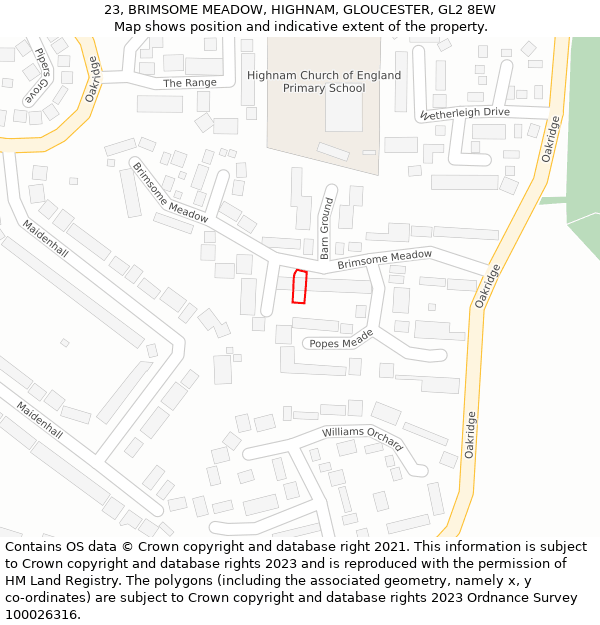 23, BRIMSOME MEADOW, HIGHNAM, GLOUCESTER, GL2 8EW: Location map and indicative extent of plot