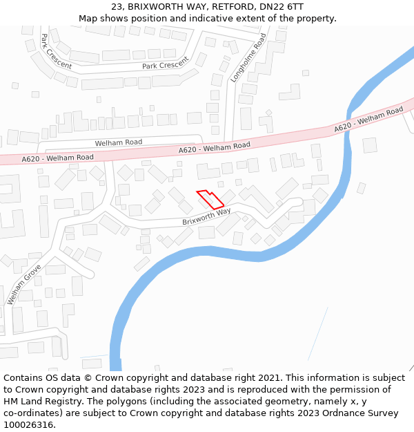 23, BRIXWORTH WAY, RETFORD, DN22 6TT: Location map and indicative extent of plot