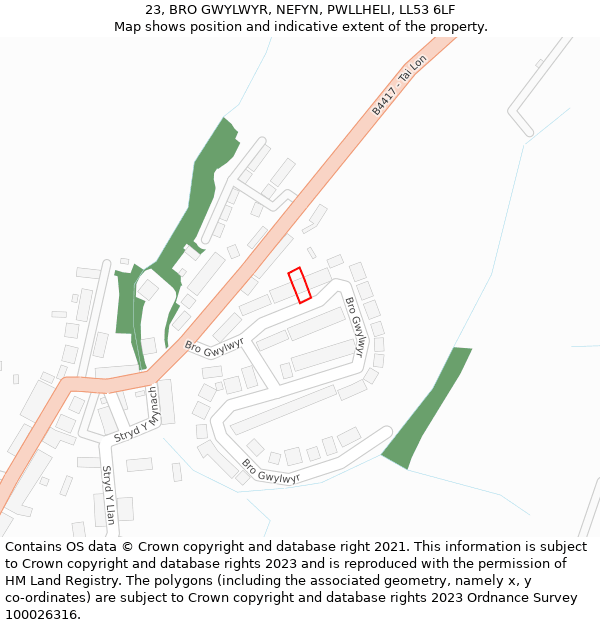 23, BRO GWYLWYR, NEFYN, PWLLHELI, LL53 6LF: Location map and indicative extent of plot
