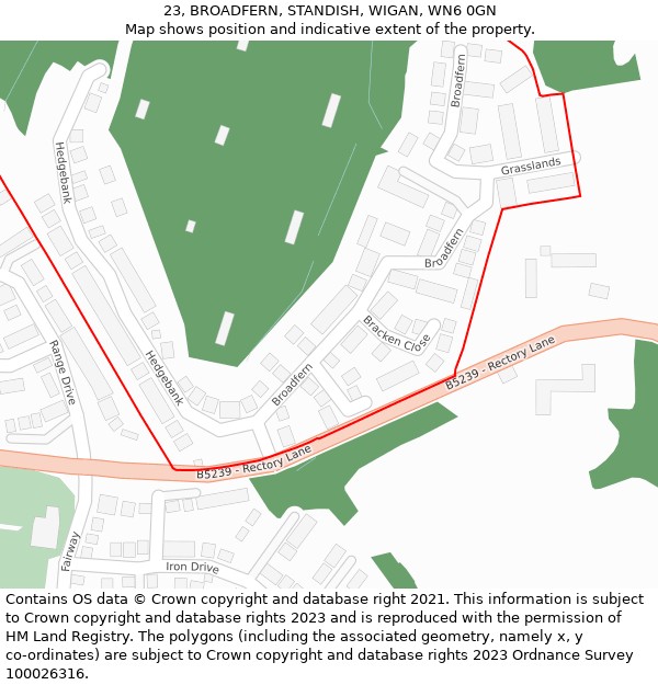 23, BROADFERN, STANDISH, WIGAN, WN6 0GN: Location map and indicative extent of plot