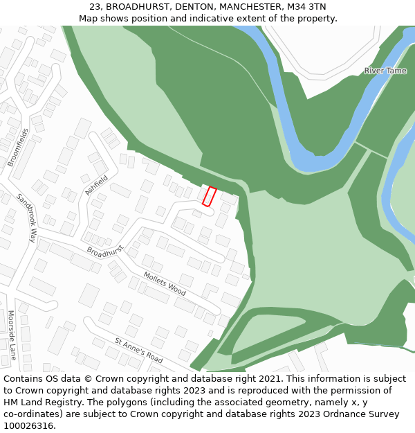 23, BROADHURST, DENTON, MANCHESTER, M34 3TN: Location map and indicative extent of plot