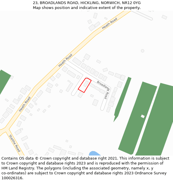 23, BROADLANDS ROAD, HICKLING, NORWICH, NR12 0YG: Location map and indicative extent of plot