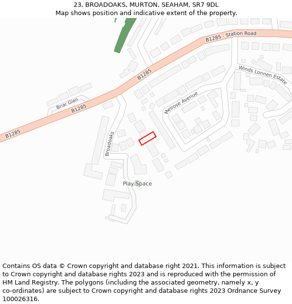 23, BROADOAKS, MURTON, SEAHAM, SR7 9DL: Location map and indicative extent of plot