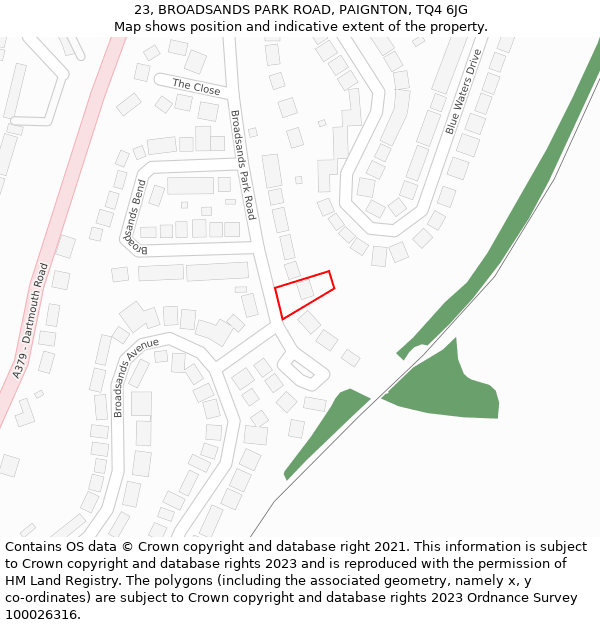 23, BROADSANDS PARK ROAD, PAIGNTON, TQ4 6JG: Location map and indicative extent of plot