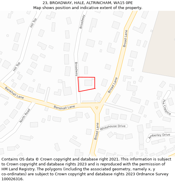 23, BROADWAY, HALE, ALTRINCHAM, WA15 0PE: Location map and indicative extent of plot
