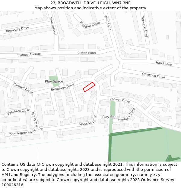 23, BROADWELL DRIVE, LEIGH, WN7 3NE: Location map and indicative extent of plot