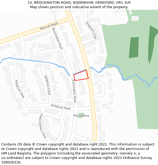 23, BROCKINGTON ROAD, BODENHAM, HEREFORD, HR1 3LR: Location map and indicative extent of plot