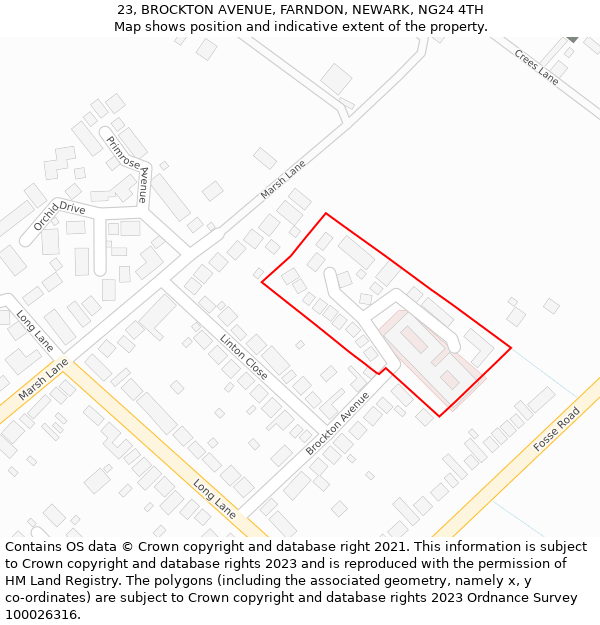 23, BROCKTON AVENUE, FARNDON, NEWARK, NG24 4TH: Location map and indicative extent of plot