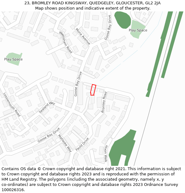 23, BROMLEY ROAD KINGSWAY, QUEDGELEY, GLOUCESTER, GL2 2JA: Location map and indicative extent of plot