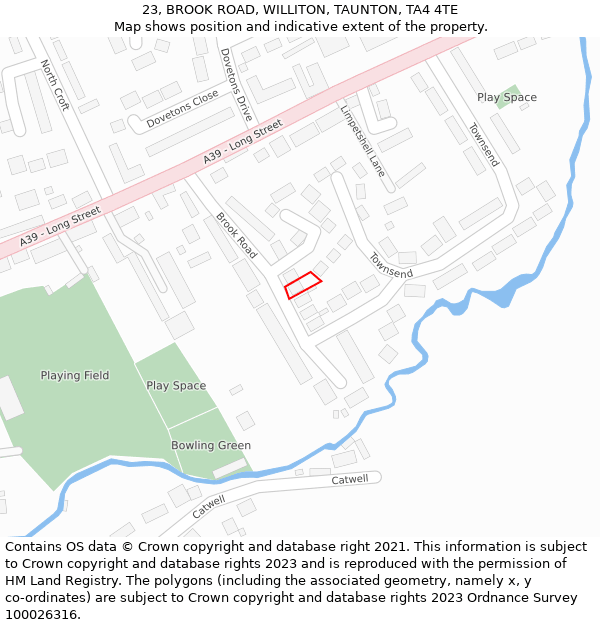 23, BROOK ROAD, WILLITON, TAUNTON, TA4 4TE: Location map and indicative extent of plot