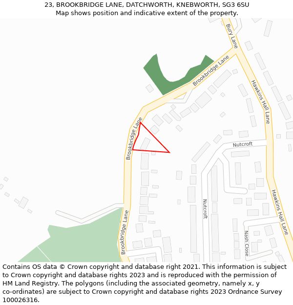 23, BROOKBRIDGE LANE, DATCHWORTH, KNEBWORTH, SG3 6SU: Location map and indicative extent of plot