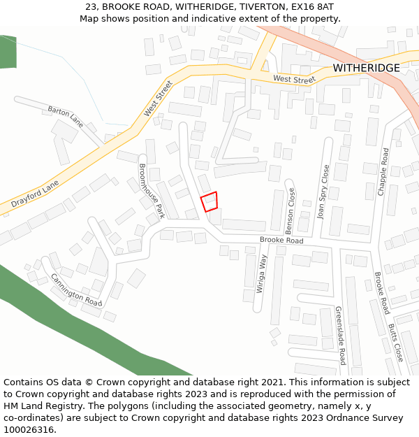 23, BROOKE ROAD, WITHERIDGE, TIVERTON, EX16 8AT: Location map and indicative extent of plot