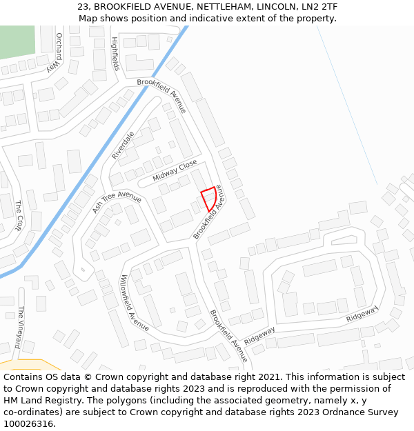 23, BROOKFIELD AVENUE, NETTLEHAM, LINCOLN, LN2 2TF: Location map and indicative extent of plot