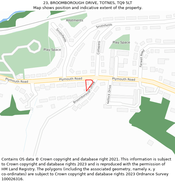 23, BROOMBOROUGH DRIVE, TOTNES, TQ9 5LT: Location map and indicative extent of plot