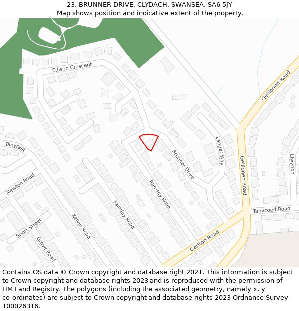 23, BRUNNER DRIVE, CLYDACH, SWANSEA, SA6 5JY: Location map and indicative extent of plot