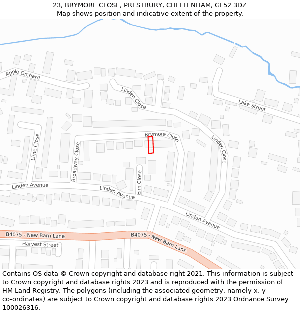 23, BRYMORE CLOSE, PRESTBURY, CHELTENHAM, GL52 3DZ: Location map and indicative extent of plot