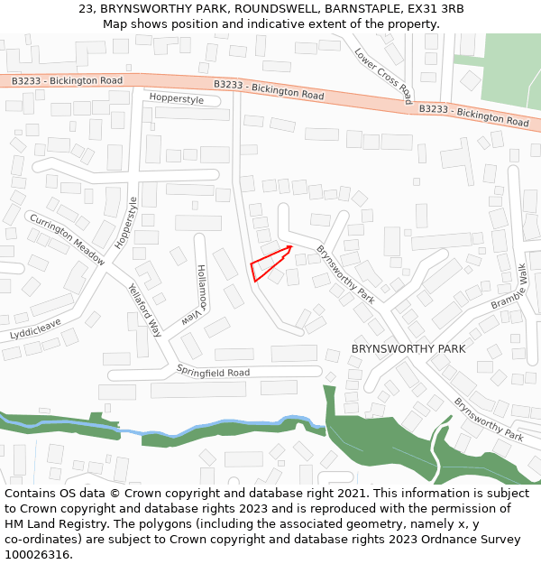23, BRYNSWORTHY PARK, ROUNDSWELL, BARNSTAPLE, EX31 3RB: Location map and indicative extent of plot