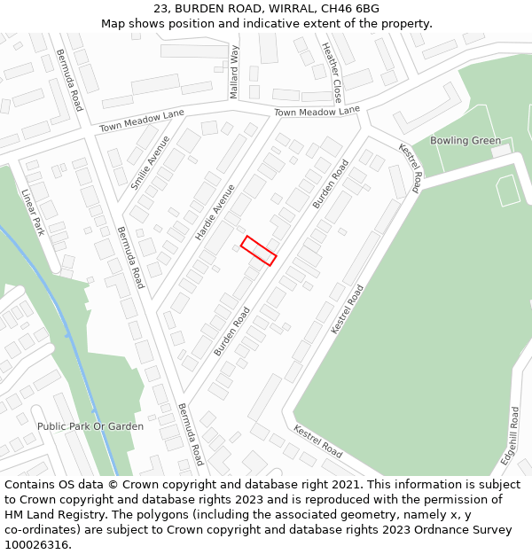 23, BURDEN ROAD, WIRRAL, CH46 6BG: Location map and indicative extent of plot