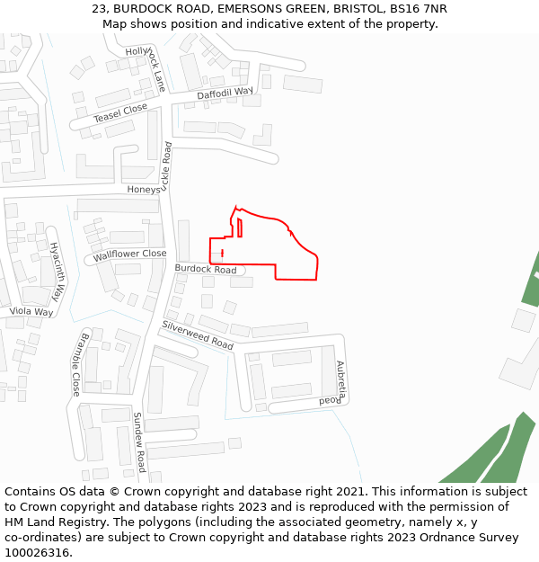 23, BURDOCK ROAD, EMERSONS GREEN, BRISTOL, BS16 7NR: Location map and indicative extent of plot