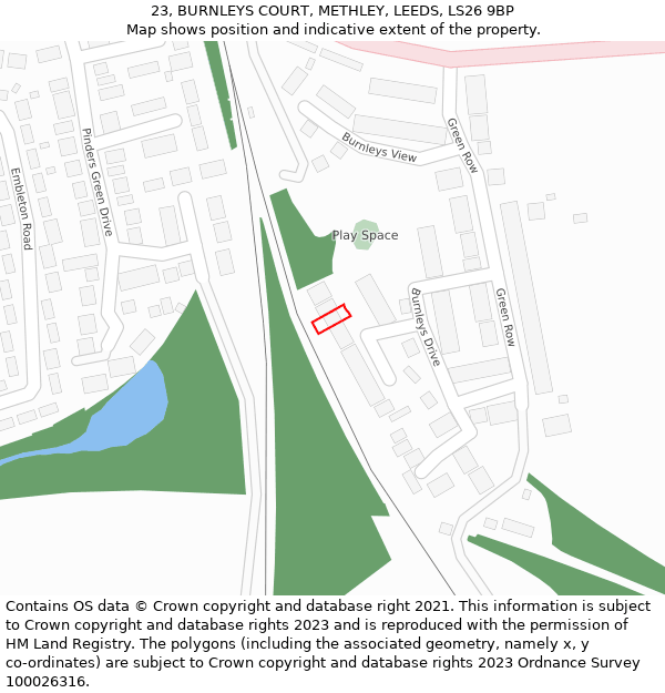 23, BURNLEYS COURT, METHLEY, LEEDS, LS26 9BP: Location map and indicative extent of plot