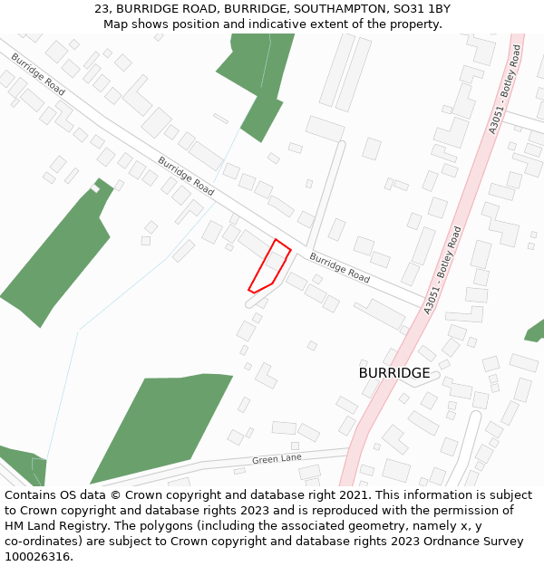 23, BURRIDGE ROAD, BURRIDGE, SOUTHAMPTON, SO31 1BY: Location map and indicative extent of plot