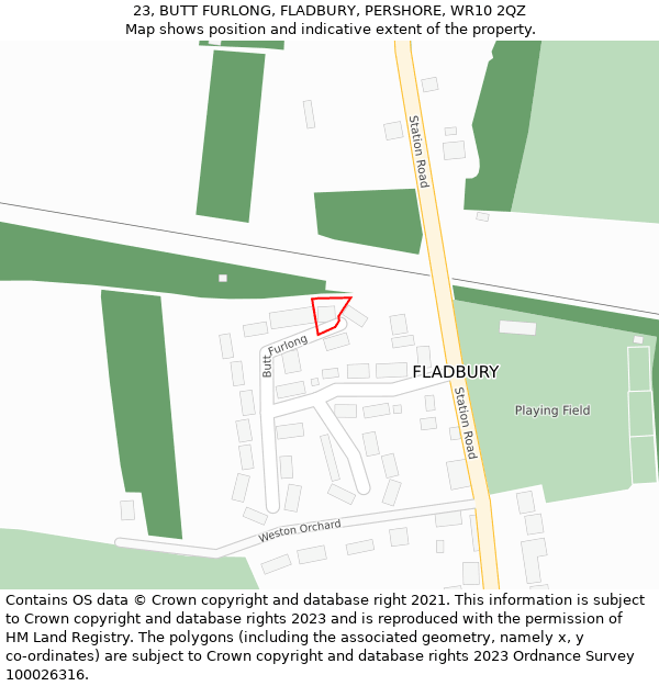 23, BUTT FURLONG, FLADBURY, PERSHORE, WR10 2QZ: Location map and indicative extent of plot