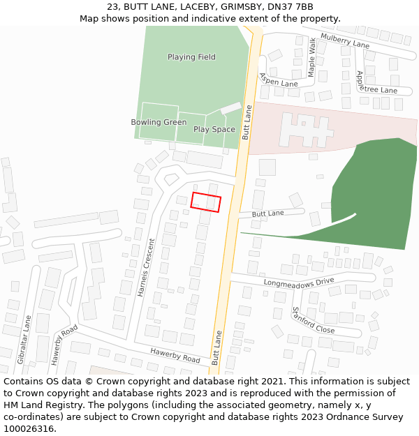 23, BUTT LANE, LACEBY, GRIMSBY, DN37 7BB: Location map and indicative extent of plot