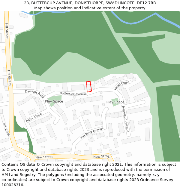 23, BUTTERCUP AVENUE, DONISTHORPE, SWADLINCOTE, DE12 7RR: Location map and indicative extent of plot