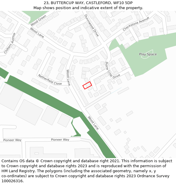 23, BUTTERCUP WAY, CASTLEFORD, WF10 5DP: Location map and indicative extent of plot