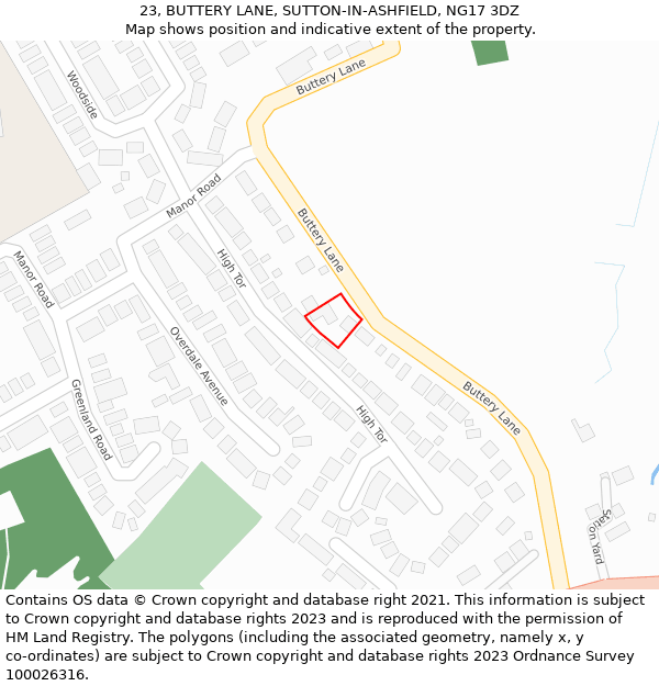 23, BUTTERY LANE, SUTTON-IN-ASHFIELD, NG17 3DZ: Location map and indicative extent of plot
