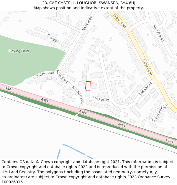 23, CAE CASTELL, LOUGHOR, SWANSEA, SA4 6UJ: Location map and indicative extent of plot