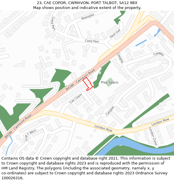 23, CAE COPOR, CWMAVON, PORT TALBOT, SA12 9BX: Location map and indicative extent of plot