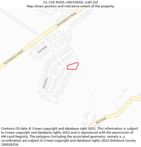 23, CAE RHOS, HOLYHEAD, LL65 2LF: Location map and indicative extent of plot