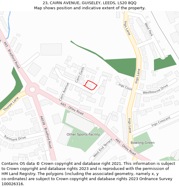 23, CAIRN AVENUE, GUISELEY, LEEDS, LS20 8QQ: Location map and indicative extent of plot