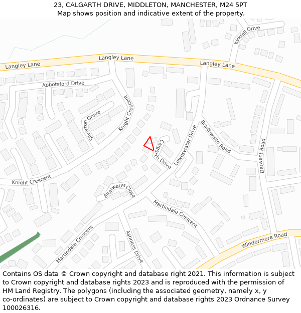 23, CALGARTH DRIVE, MIDDLETON, MANCHESTER, M24 5PT: Location map and indicative extent of plot