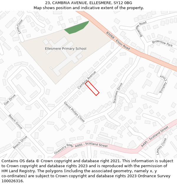 23, CAMBRIA AVENUE, ELLESMERE, SY12 0BG: Location map and indicative extent of plot