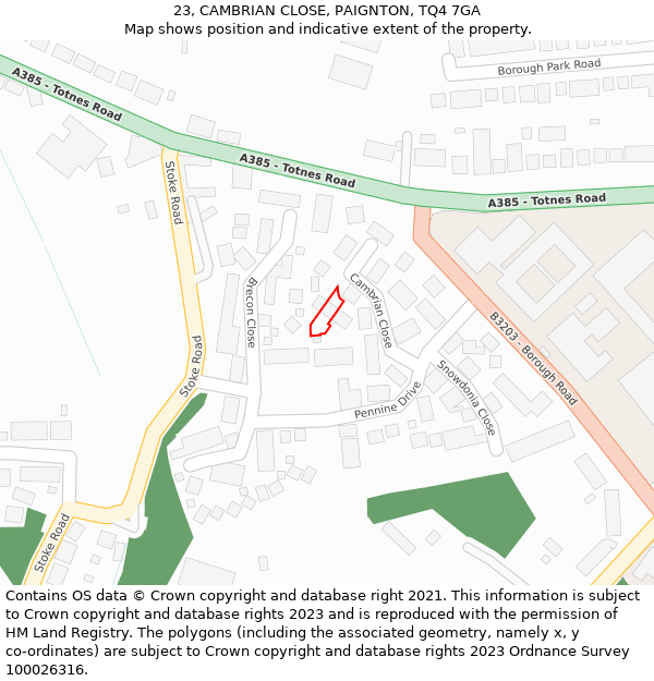 23, CAMBRIAN CLOSE, PAIGNTON, TQ4 7GA: Location map and indicative extent of plot