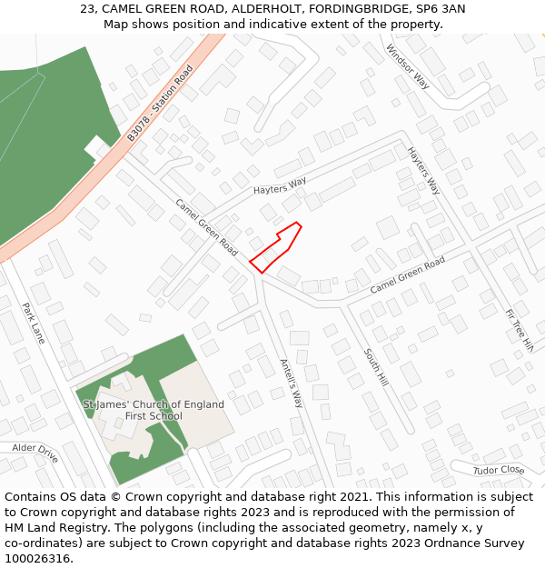 23, CAMEL GREEN ROAD, ALDERHOLT, FORDINGBRIDGE, SP6 3AN: Location map and indicative extent of plot