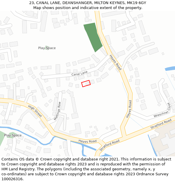23, CANAL LANE, DEANSHANGER, MILTON KEYNES, MK19 6GY: Location map and indicative extent of plot