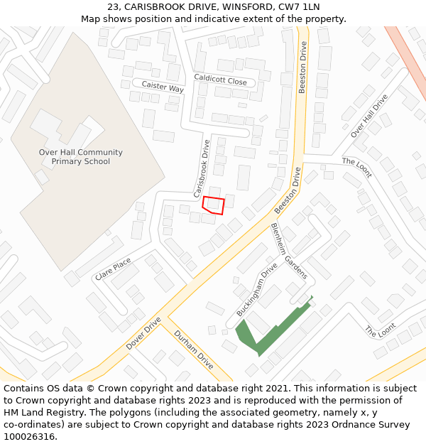 23, CARISBROOK DRIVE, WINSFORD, CW7 1LN: Location map and indicative extent of plot