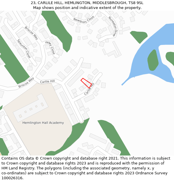 23, CARLILE HILL, HEMLINGTON, MIDDLESBROUGH, TS8 9SL: Location map and indicative extent of plot