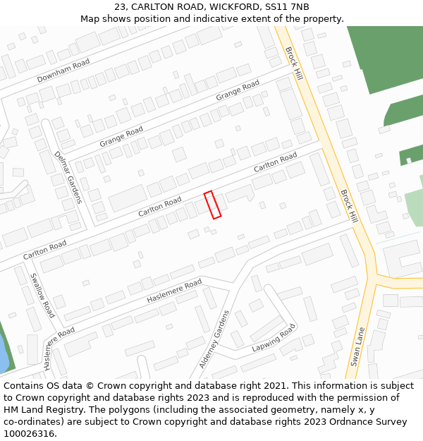 23, CARLTON ROAD, WICKFORD, SS11 7NB: Location map and indicative extent of plot