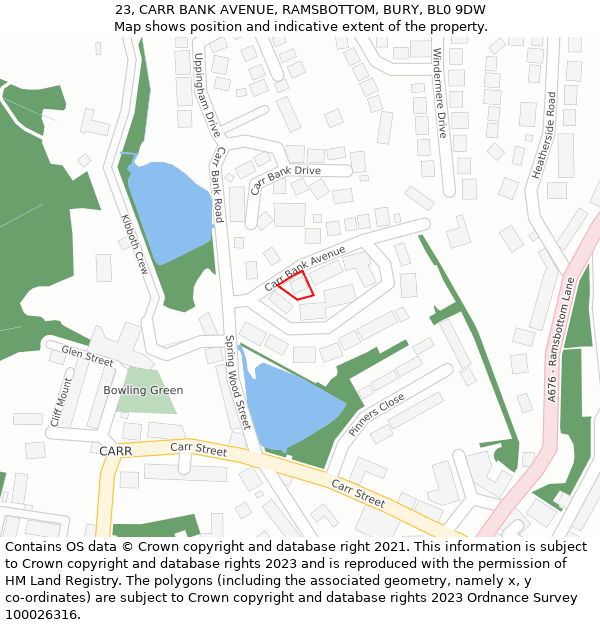 23, CARR BANK AVENUE, RAMSBOTTOM, BURY, BL0 9DW: Location map and indicative extent of plot