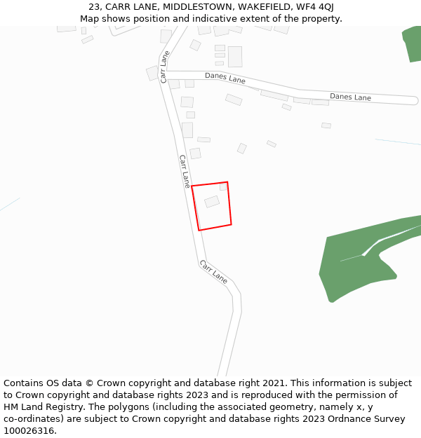 23, CARR LANE, MIDDLESTOWN, WAKEFIELD, WF4 4QJ: Location map and indicative extent of plot