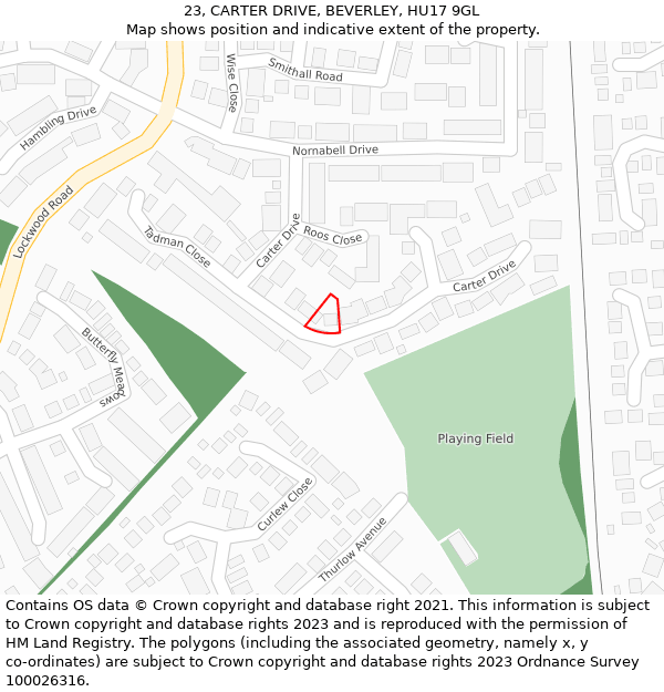 23, CARTER DRIVE, BEVERLEY, HU17 9GL: Location map and indicative extent of plot